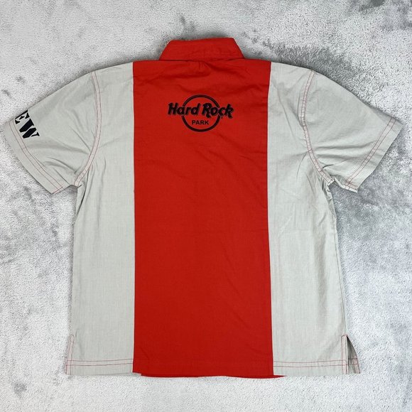 Hard Rock Park Crew Colorblock Red Grey Button Up Short Sleeve Shirt Medium - Picture 2 of 8